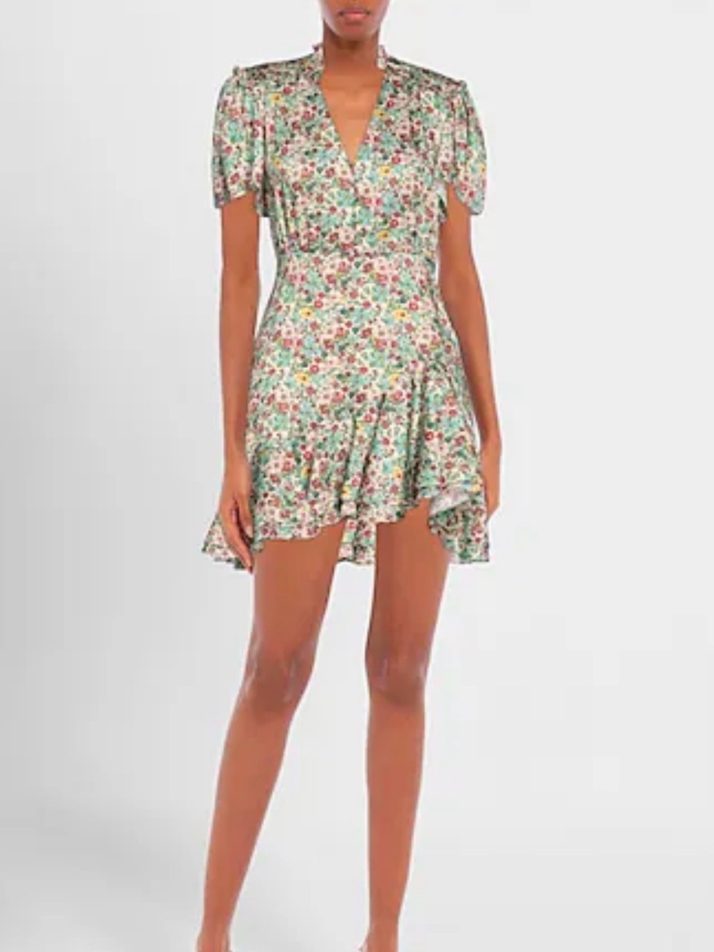 Sandro Floral V-Neck Wrap Mini Dress in Mint Green floral fits size 8/10